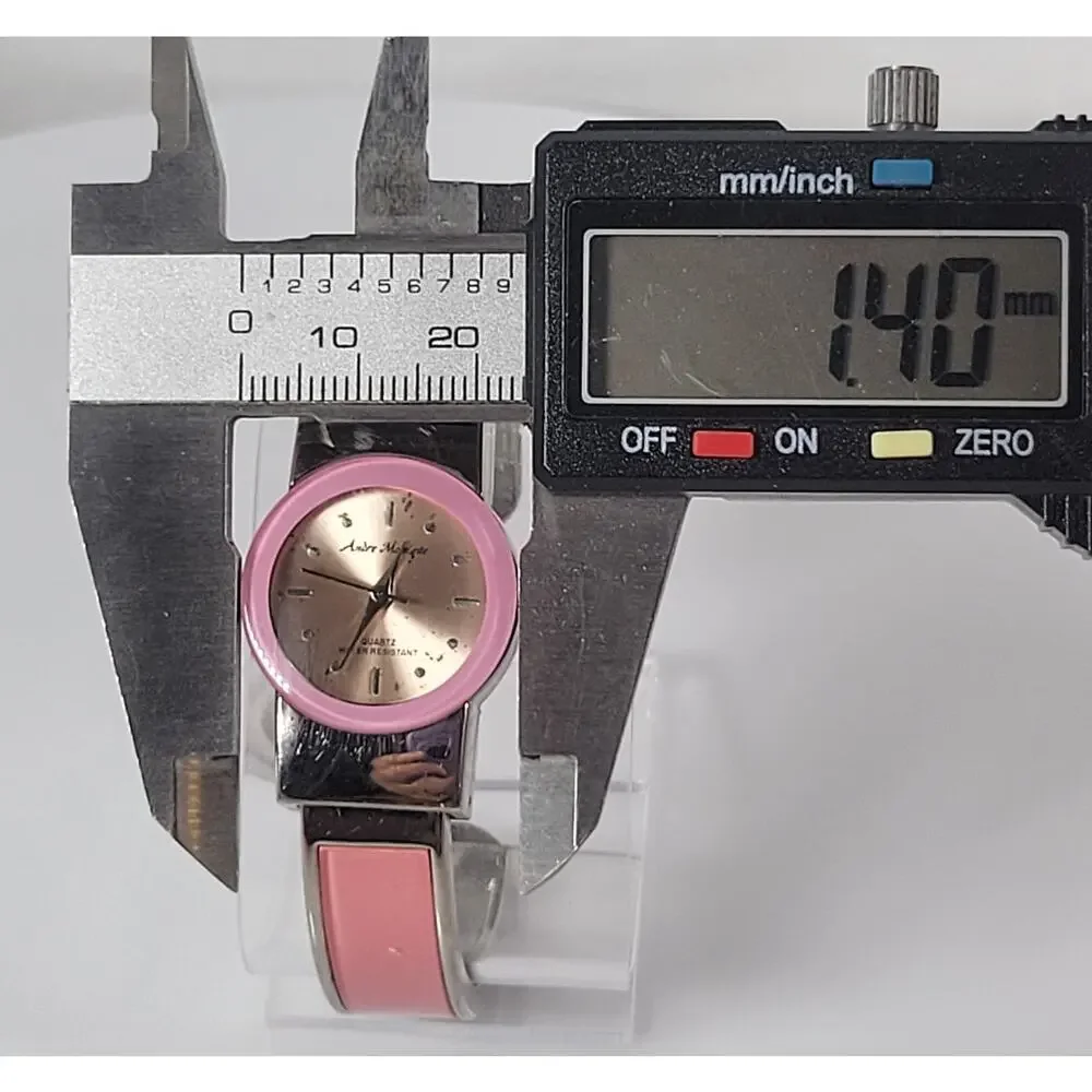 Andre Mouhot Pink Accent Bangle Watch, Quartz Water-Resistant, Cuff Bracelet